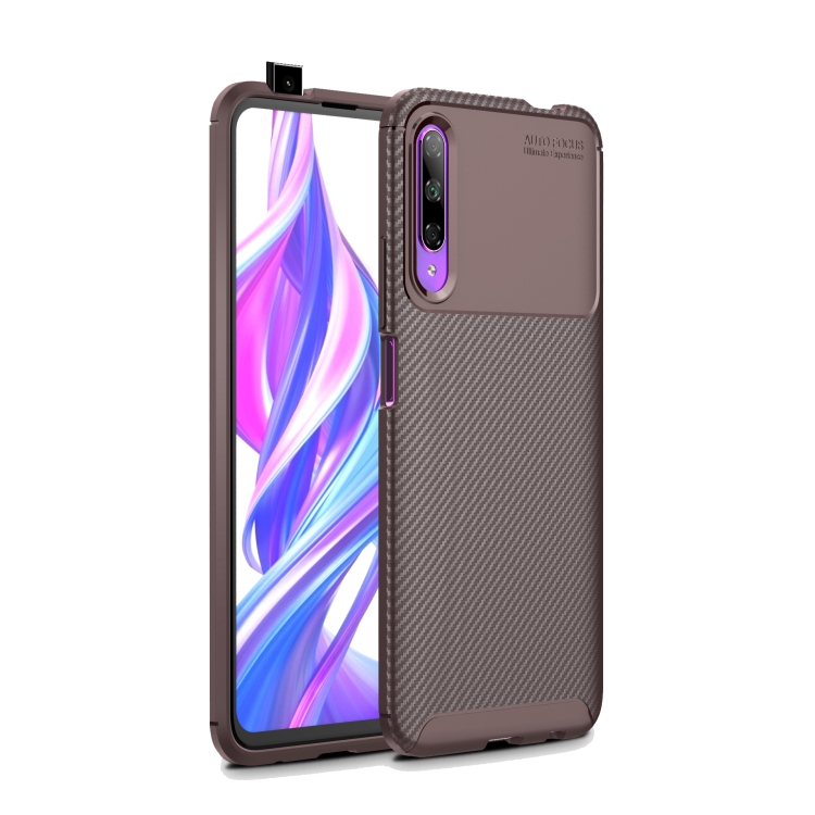 

Carbon Fiber Texture Shockproof TPU Case for Huawei honor 9X(Brown)