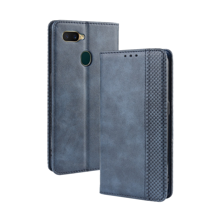 

Magnetic Buckle Retro Crazy Horse Texture Horizontal Flip Leather Case for Oppo A5s (AX5s) , with Holder & Card Slots & Photo Frame(Blue)