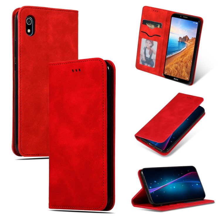 

Retro Skin Feel Business Magnetic Horizontal Flip Leather Case for Xiaomi Redmi 7A(Red)