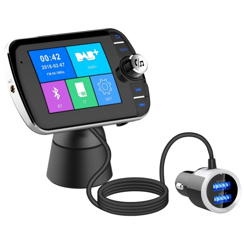 

DAB004 Color Screen Car Quick Charge DAB Digital Broadcast Receiver Plug Card MP3 Bluetooth Hands-Free FM Transmission(Black)
