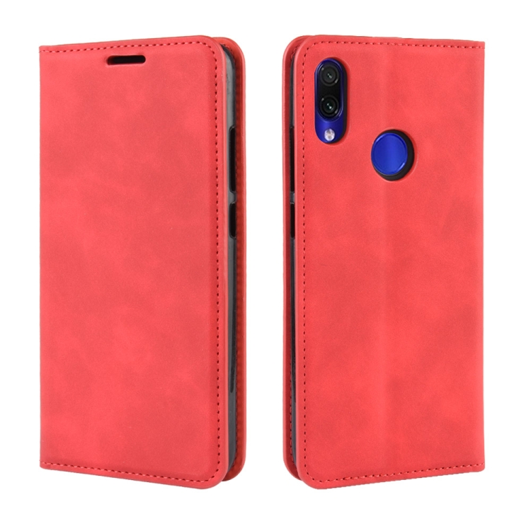 

Retro-skin Business Magnetic Suction Leather Case with Wallet & Card Slot & Holder For Xiaomi Redmi Note 7(Chinese Red)