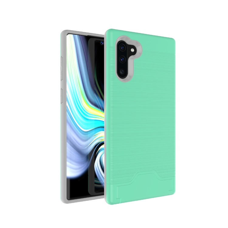 

Ultra-thin TPU+PC Brushed Texture Shockproof Protective Case for Galaxy Note10+, with Holder & Card Slot(Green)