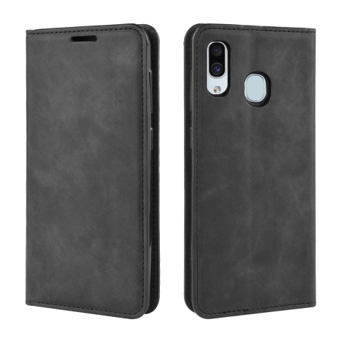 

Retro-skin Business Magnetic Suction Leather Case with Purse-Bracket-Chuck For Galaxy A30(Retro Black)