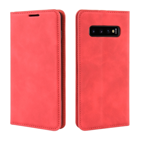 

Retro-skin Business Magnetic Suction Leather Case with Purse-Bracket-Chuck For Galaxy S10+(Chinese Red)