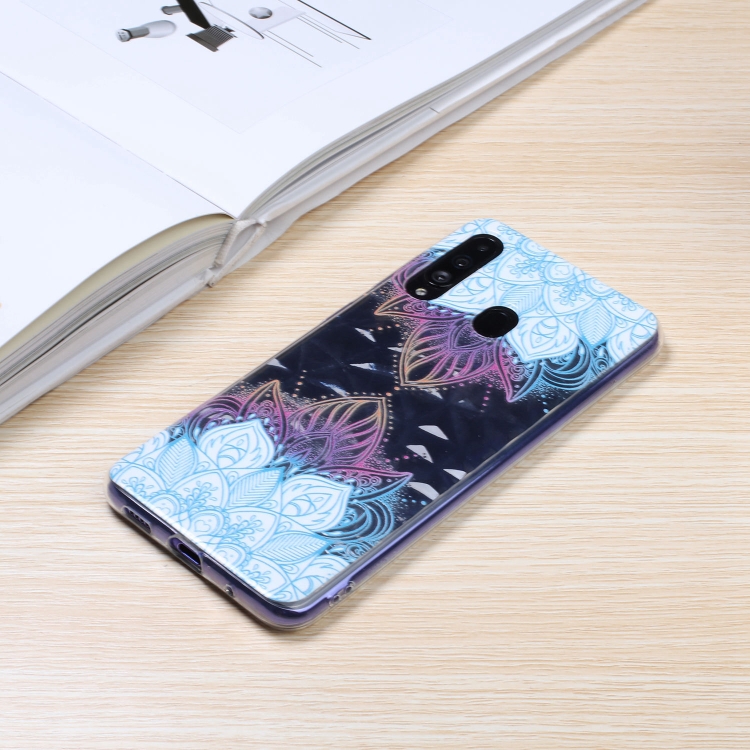 

Diamond Pattern Painted TPU Protective Case for Samsung Galaxy A60 / M40.(Blue Leaves Pattern)