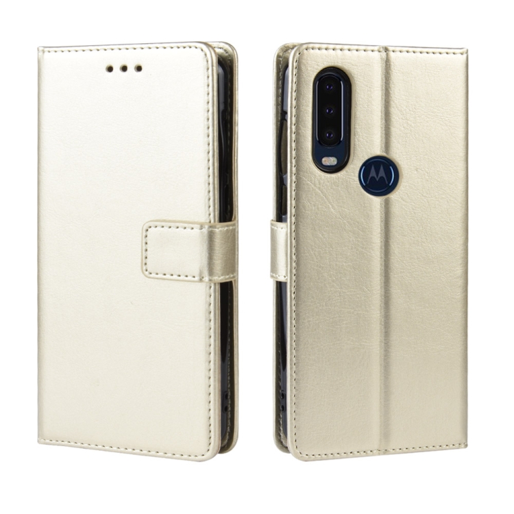 

Retro Crazy Horse Texture Horizontal Flip Leather Case for Motorola One Action , with Holder & Card Slots & Photo Frame(Gold)