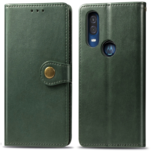 

Retro Solid Color Leather Buckle Mobile Phone Protection Leather Case with Lanyard & Photo Frame & Card Slot & Wallet & Bracket Function for Motorola Moto P40(Green)