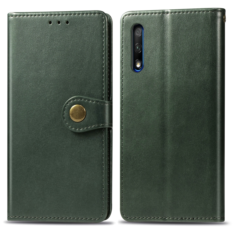 

Retro Solid Color Leather Buckle Mobile Phone Protection Leather Case with Lanyard & Photo Frame & Card Slot & Wallet & Bracket Function for Huawei Honor 9X(Green)