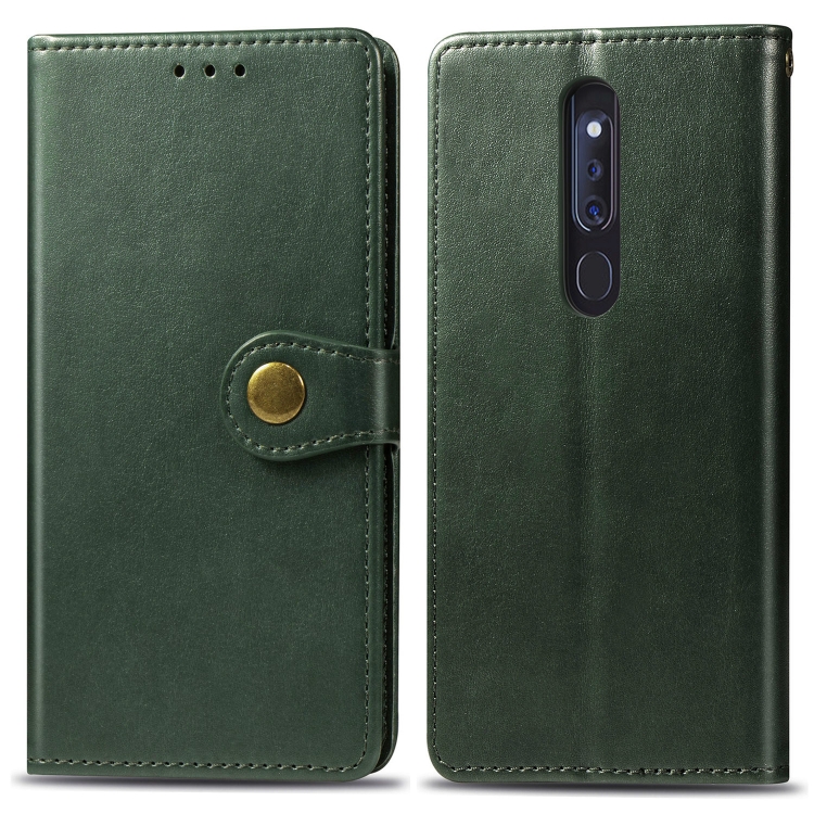 

Retro Solid Color Leather Buckle Mobile Phone Protection Leather Case with Lanyard & Photo Frame & Card Slot & Wallet & Bracket Function for OPPO F11 Pro / A9X(Green)