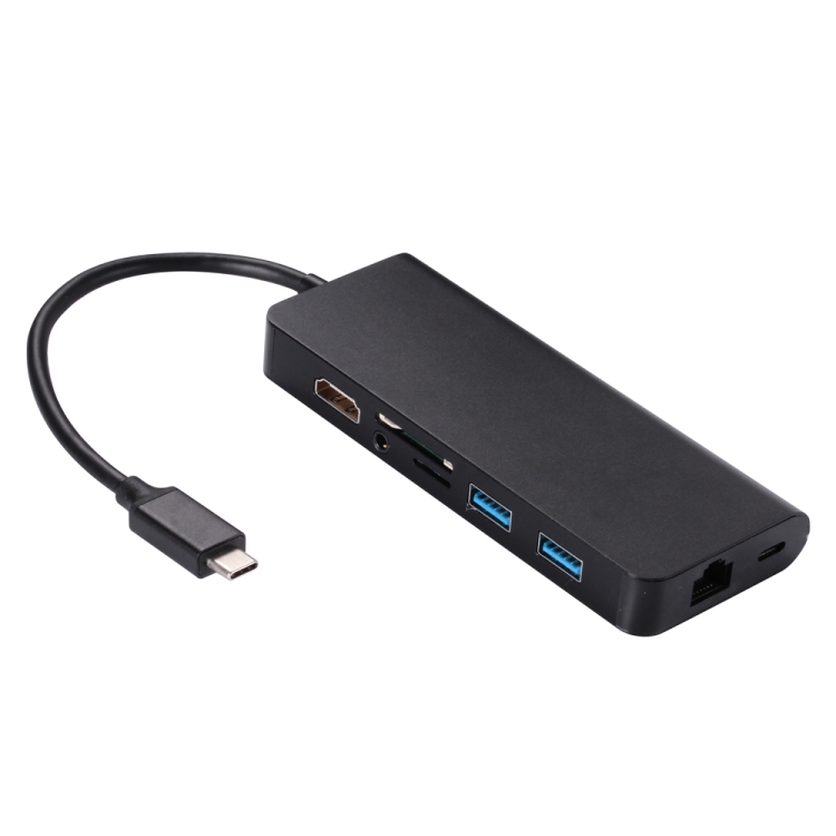 

Type-c Turn hdmi Gigabit Network Card Multi-Function Converter HDMI+RJ45+PD+Audio+USB3.02+SD+TF Eight-in-one Expansion Dock Multi-Function HUB(Black)