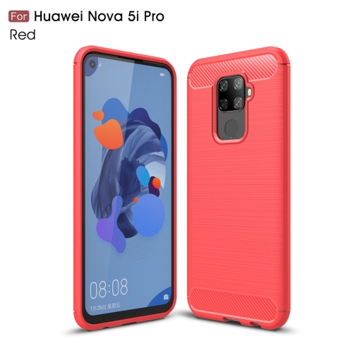 

Brushed Texture Carbon Fiber TPU Case for Huawei Nova 5i Pro(Red)