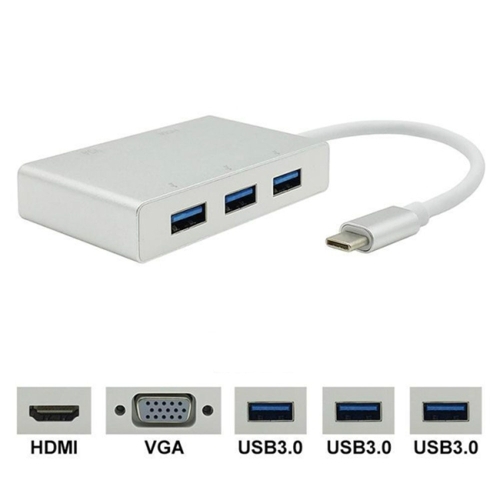 Argent USB-C vers HDMI 4K Lecteur de Carte SD//TF pour MacBook Pro Port dalimentation PD Huawei Matebook PC et Tablette USB Type-C ChromeBook Pixel USB C Hub Adaptateur 7 en 1 de Type C