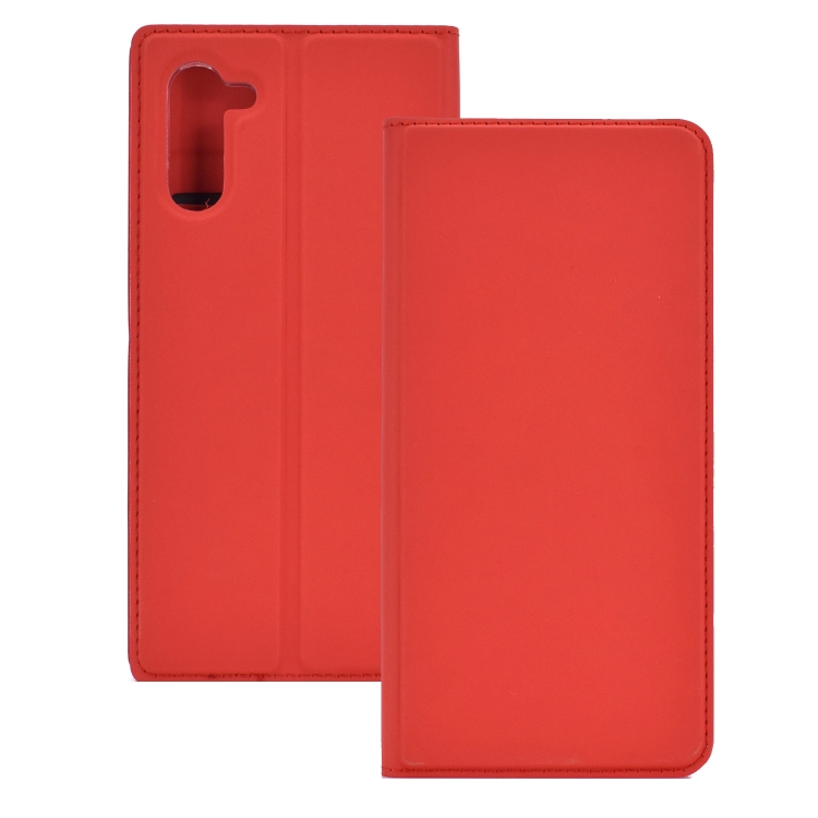 

Electric Pressed Plain Texture Ultra-thin Magnetic Suction TPU + PU Leather Case with Holder & Card Slot for Galaxy Note10(Red)