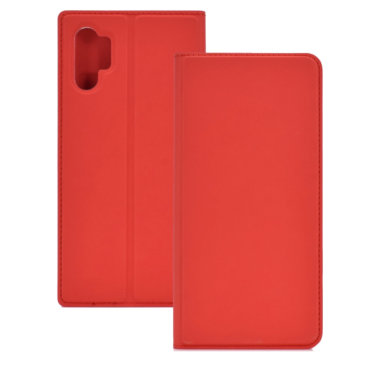 

Electric Pressed Plain Texture Ultra-thin Magnetic Suction TPU + PU Leather Case with Holder & Card Slot for Galaxy Note10+ (Red)