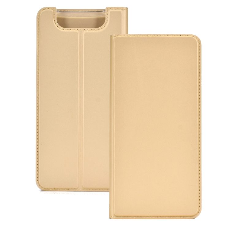 

Electric Pressed Plain Texture Ultra-thin Magnetic Suction TPU + PU Leather Case with Holder & Card Slot for Galaxy A80(Gold)