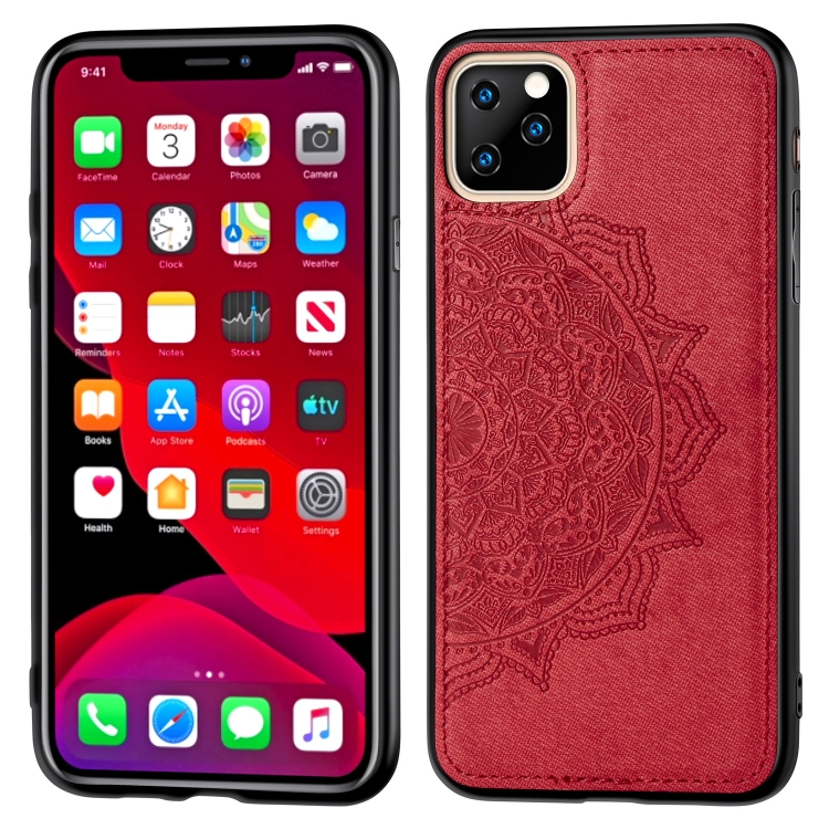 

Embossed Mandala pattern PC + TPU + Fabric Phone Case for iPhone 11 Pro Max , with Lanyard & Magnetic(Red)