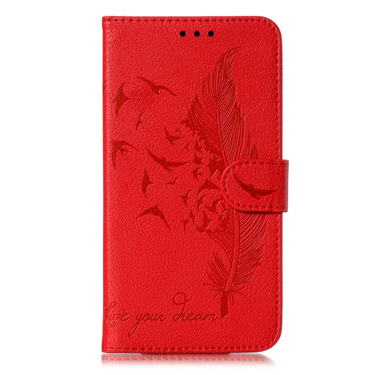 

Feather Pattern Litchi Texture Horizontal Flip Leather Case with Wallet & Holder & Card Slots For Galaxy A10s(Red)