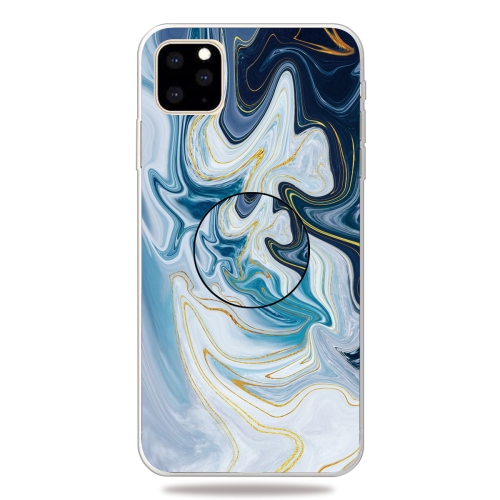 

3D Marble Soft Silicone TPU Case Cover with Bracket for iPhone 11(Golden Line Blue)