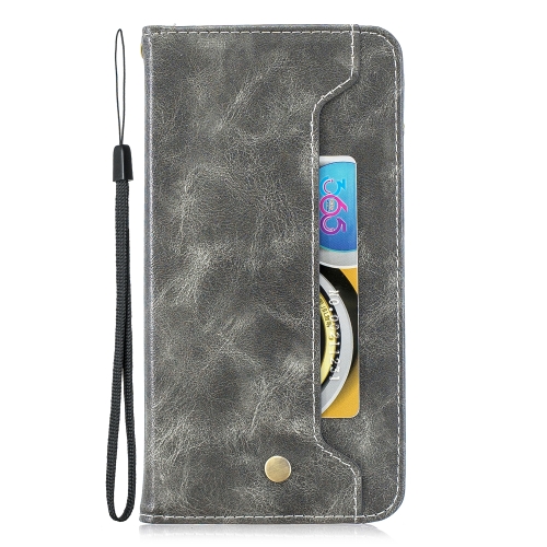 

Copper Buckle Nappa Texture Horizontal Flip Leather Case for Galaxy A6 Plus, with Holder & Card Slots & Wallet(Gray)