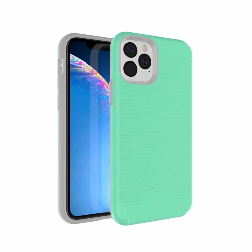 

Ultra-thin TPU+PC Brushed Texture Shockproof Protective Case for iPhone 11 Pro, with Holder & Card Slot(Green)