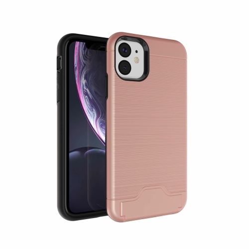 

Ultra-thin TPU+PC Brushed Texture Shockproof Protective Case for iPhone 11, with Holder & Card Slot(Rose gold)
