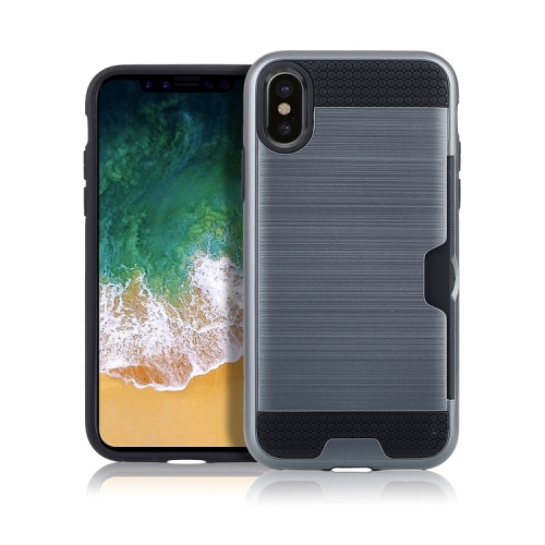 

Ultra-thin TPU+PC Brushed Texture Shockproof Protective Case with Card Slot for iPhone XS Max(Navy blue)