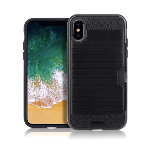

Ultra-thin TPU+PC Brushed Texture Shockproof Protective Case with Card Slot for iPhone X / XS(Black)