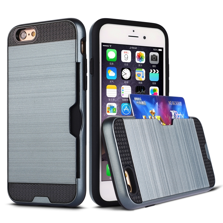 

Ultra-thin TPU+PC Brushed Texture Shockproof Protective Case with Card Slot for iPhone 6 / 6s(Navy blue)