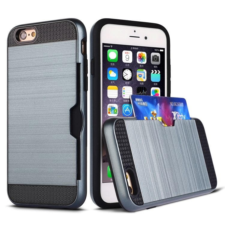 

Ultra-thin TPU+PC Brushed Texture Shockproof Protective Case with Card Slot for iPhone 6 Plus / 6s Plus(Navy blue)