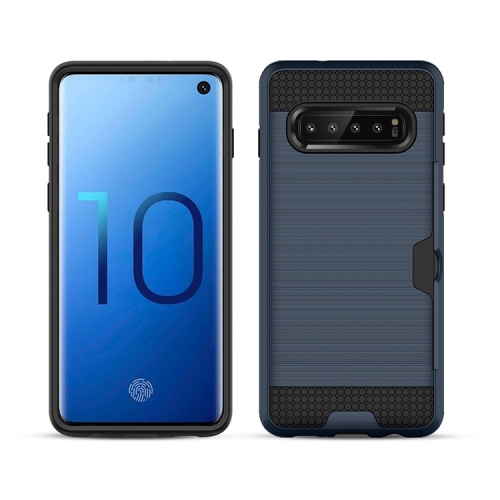 

Ultra-thin TPU+PC Brushed Texture Shockproof Protective Case with Card Slot for Galaxy S10(Navy blue)