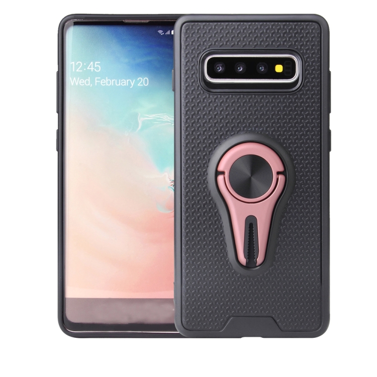

Non-slip Y-shaped TPU Mobile Phone Case with Rotating Car Bracket for Galaxy S10(Rose gold)