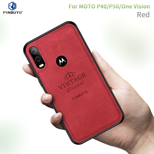 

PINWUYO Shockproof Waterproof Full Coverage PC + TPU + Skin Protective Case for Motorola Moto P40 / P50 / One Vision(Red)