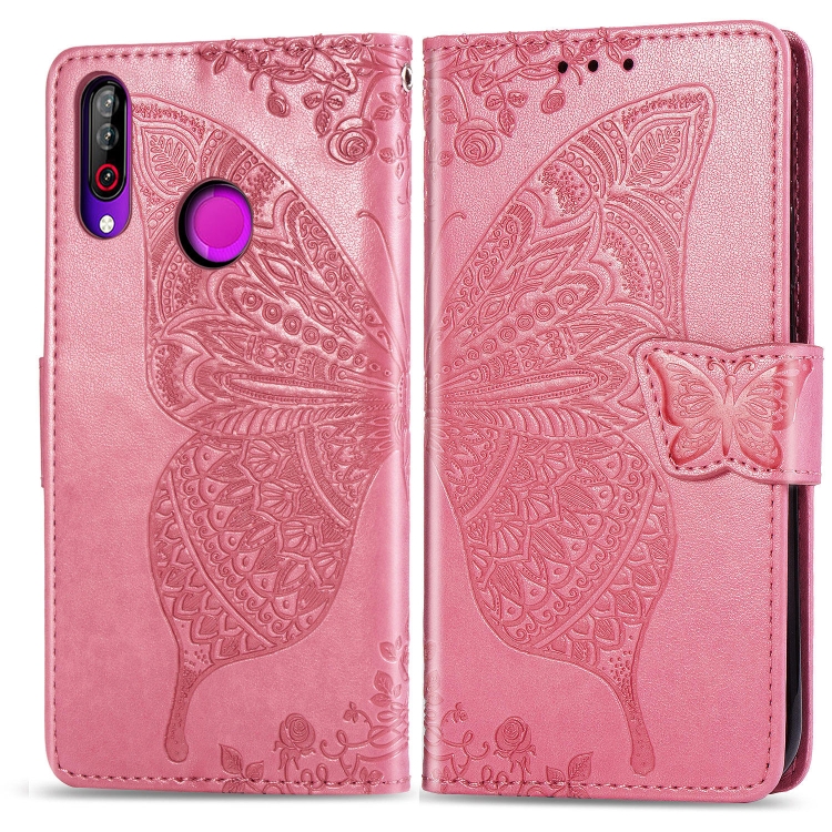 

Butterfly Love Flowers Embossing Horizontal Flip Leather Case For LG W30 with Holder & Card Slots & Wallet & Lanyard(Pink)