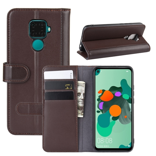 

Horizontal Flip Genuine Leather Case for Huawei Mate 30 Lite / Nova 5i Pro, with Card Slots & Holder & Wallet(Brown)