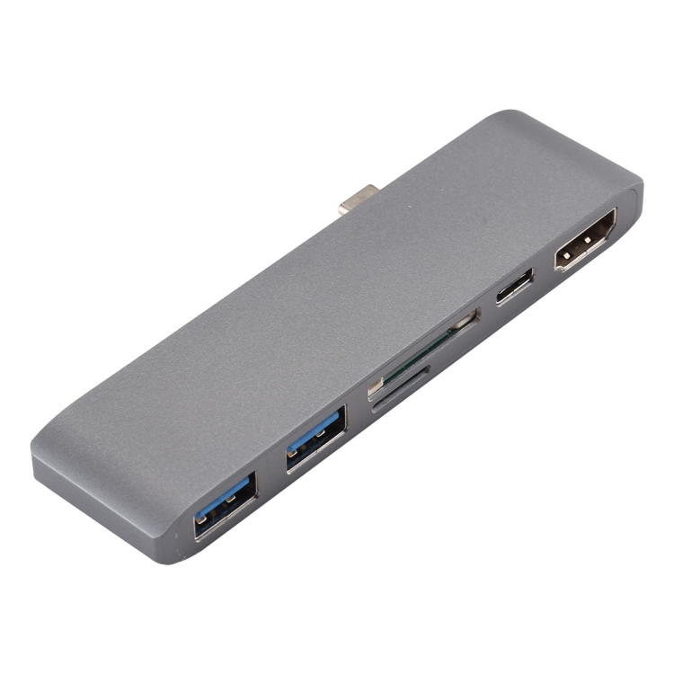 

Type C To HDMI USB3.0 HUB USB-C Charging SD/TF Card Adapter For Macbook GW(gray)