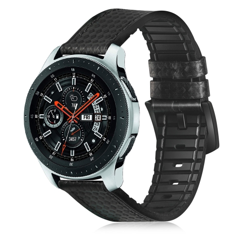 

For Samsung Galaxy Watch Active 2 22mm Carbon Fiber Leather With Silicone Sports Band(Black)