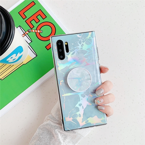 

TPU Glossy Laser Marble Colorful Mobile Phone Protective Case with Folding Bracket for Galaxy Note10+(Blue)