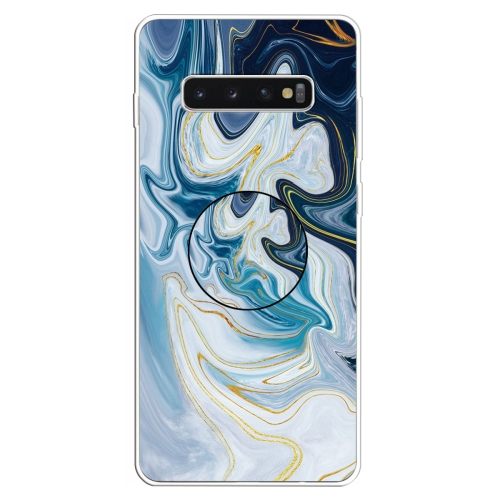 

3D Marble Soft Silicone TPU Case Cover Bracket For Galaxy S10(Golden Line Blue)