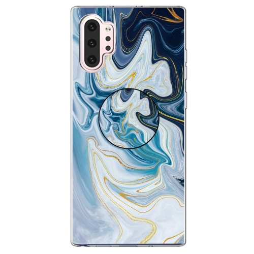 

3D Marble Soft Silicone TPU Case Cover Bracket For Galaxy Note10 +(Golden Line Blue)