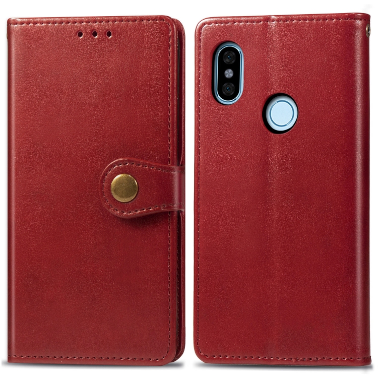 

For Xiaomi Redmi Note 5 Pro Retro Solid Color Leather Buckle Mobile Phone Protection Leather Case with Photo Frame & Card Slot & Wallet & Bracket Function(Red)