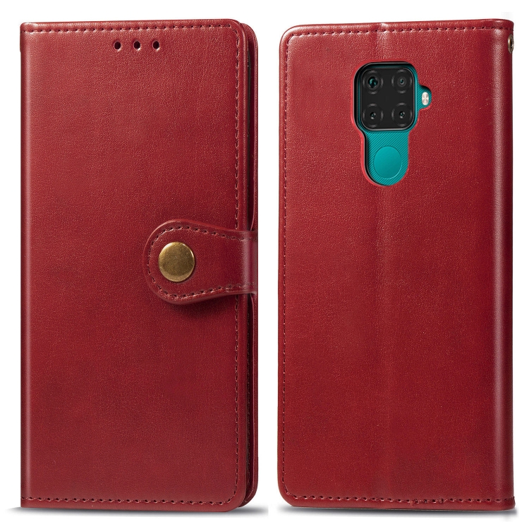 

For Huawei Mate 30 Lite / Nova 5i Pro Retro Solid Color Leather Buckle Mobile Phone Protection Leather Case with Photo Frame & Card Slot & Wallet & Bracket Function(Red)