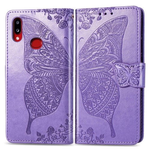 

For Galaxy A10s Butterfly Love Flowers Embossing Horizontal Flip Leather Case with Holder & Card Slots & Wallet & Lanyard(Light Purple)