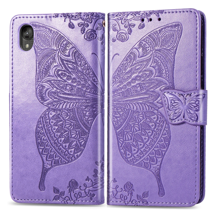

For Motorola Moto E6 Butterfly Love Flowers Embossing Horizontal Flip Leather Case , with Holder & Card Slots & Wallet & Lanyard(Light Purple)