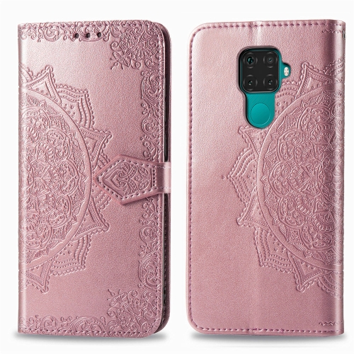 

For Huawei Mate 30 Lite / Nova 5i Pro Halfway Mandala Embossing Pattern Horizontal Flip Leather Case with Holder & Card Slots & Wallet & Photo Frame & Lanyard(Rose Gold)