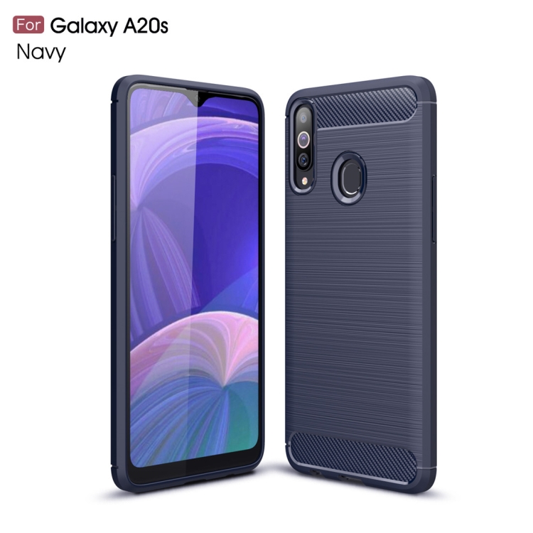 

Brushed Texture Carbon Fiber TPU Case for Galaxy A20s(Navy Blue)