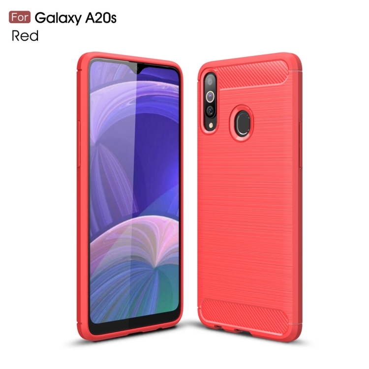 

Brushed Texture Carbon Fiber TPU Case for Galaxy A20s(Red)