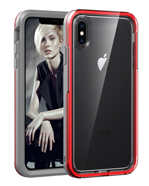 

Grey+Red For iPhone X / XS 2 in 1 TPU+PC Solid Color Combination Drop