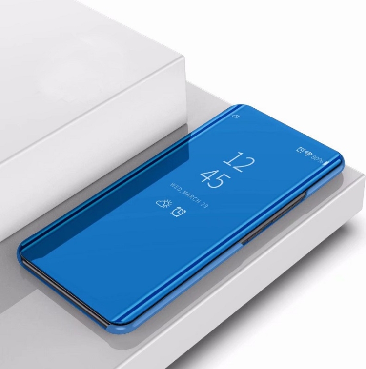 

For LG V40 Plating Mirror Left and Right Flip Cover with Bracket Holster(Blue)