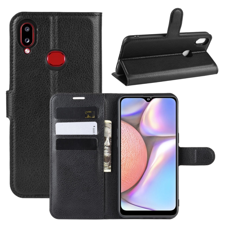 

For Galaxy A10s Litchi Texture Horizontal Flip Leather Case with Wallet & Holder & Card Slots(Black)