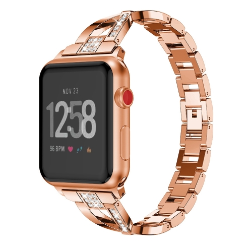 

For Fitbit Versa / Fitbit Versa 2 / Fitbit Versa Lite Edition Universal X-shaped Metal Strap(Rose Gold)